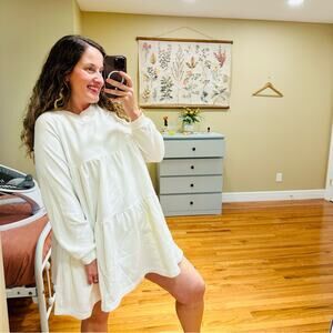 Cynthia Rowley White Neutral Cotton Tiered Sweatshirt Mini Dress Small